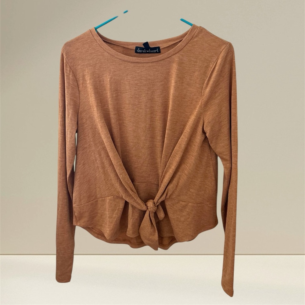 ◻️DEREK HEART: Junior girl L, rust orange long sleeve top w/tie accent◻️